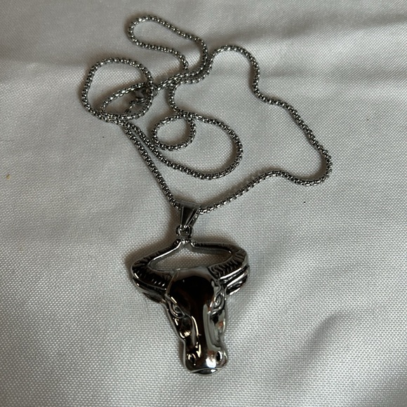 Taurus/Bull Head Stainless Steel Unisex Pendant & 24” Box Link Chain. NWT - Picture 3 of 7